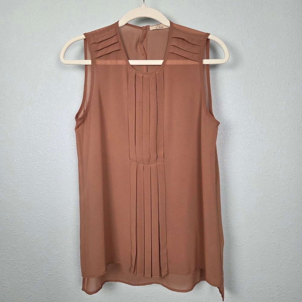 Sleeveless Top Elodie Women Medium Mauve Pink Sheer Button Back ET2685
